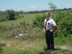 Elder Crocker standing in a field at Trece, somewhat unexpected.
