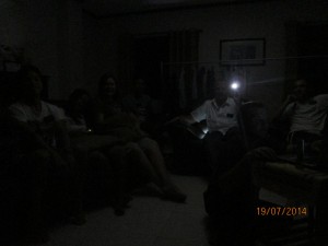 That's what our nights look like lately. Flashlights. Elder Crocker and Elder Cabeza in the dark.